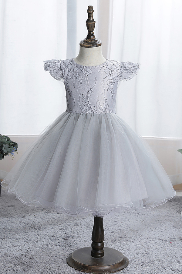 Cap sleeves sky blue a-line princess flower girl dress