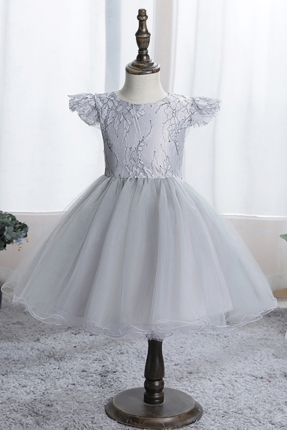 Cap sleeves sky blue a-line princess flower girl dress
