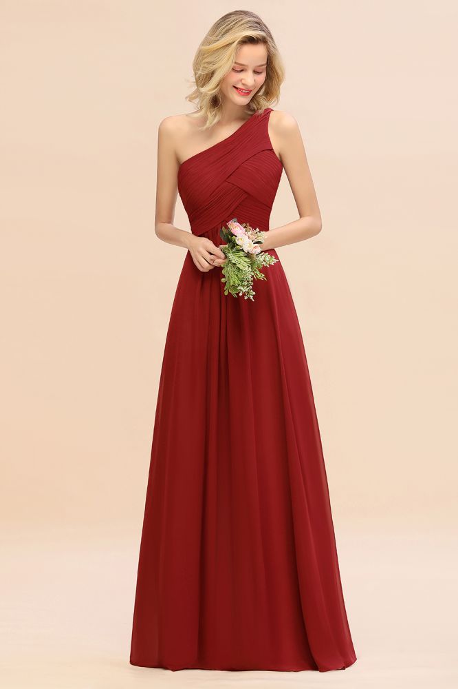 Elegant Ruffles One Shoulder Prom Dresses | A-Line Sleeveless Evening Dresses