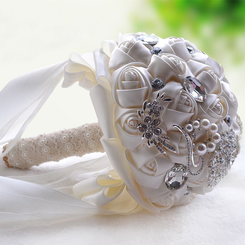 Colorful Silk Rose Crystal Beading Wedding Bouquet