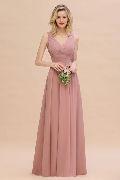 Elegant V-Neck Ruffles Bridesmaid Dress On Sale | Sexy Long Evening Dresses