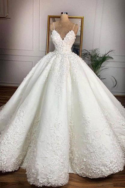 Sweetheart White Ball Gown Luxury Lace Wedding Dresses