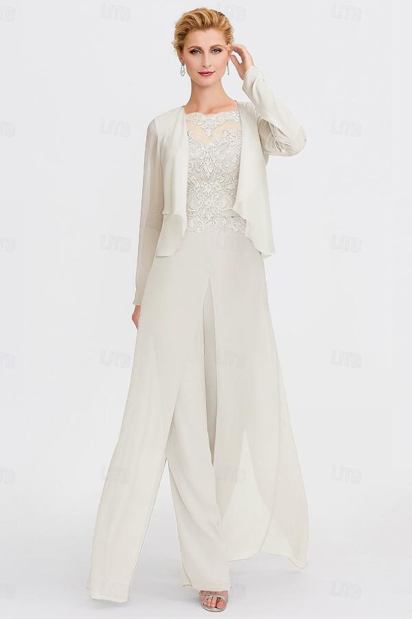 Long Sleeves Lace Appliques Mother of Bride Dress Jumpsuit Wedding Wear