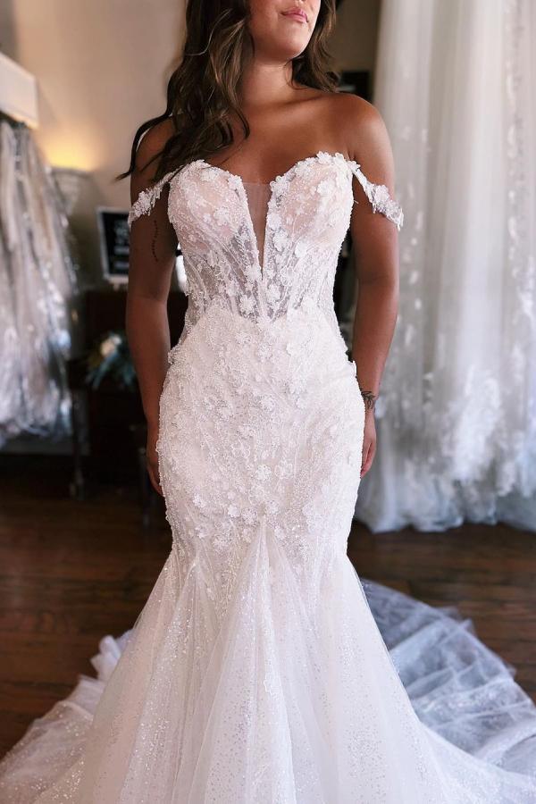 Sweetheart white mermaid lace wedding dress