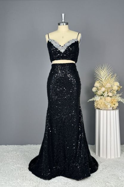 Two pieces Sweetheart Black Mermaid Prom Dresses