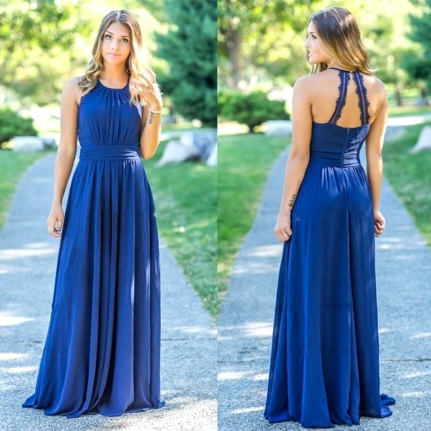 Ocean Blue Halter Chiffon Bridesmaid Dresses | A-line Open Back Floor-length Bridesmaid Dresses