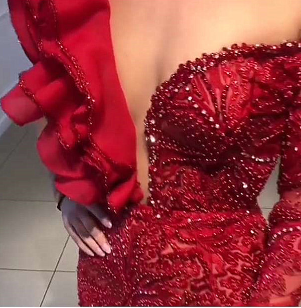 Burgundy One shoulder Mermaid Long sleeves Sexy Mermaid Evening Dress