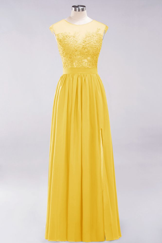 A-line Chiffon Lace Jewel Sleeveless Floor-Length Bridesmaid Dresses with Appliques