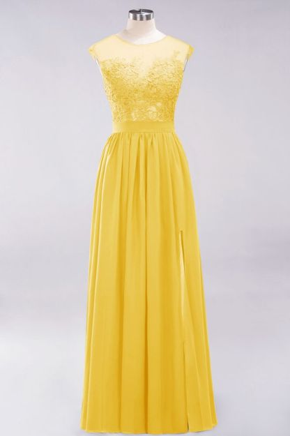 A-line Chiffon Lace Jewel Sleeveless Floor-Length Bridesmaid Dresses with Appliques