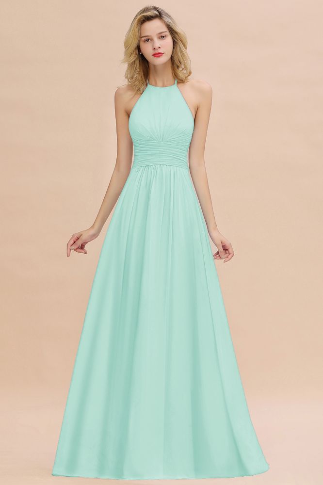 Stylish Sky Blue Halter Soft Chiffon Bridesmaid Dress Aline Evening Swing Dress