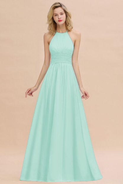 Stylish Sky Blue Halter Soft Chiffon Bridesmaid Dress Aline Evening Swing Dress