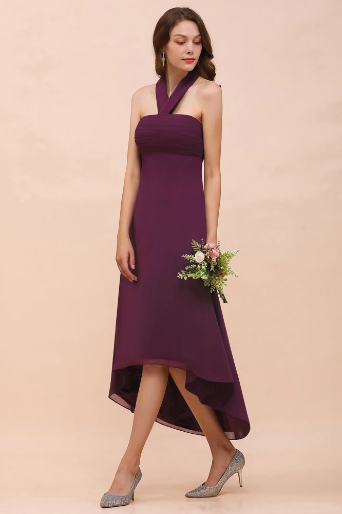 Halter Chiffon Hi-Lo Party Dress for Wedding Women Bridesmaid Dress