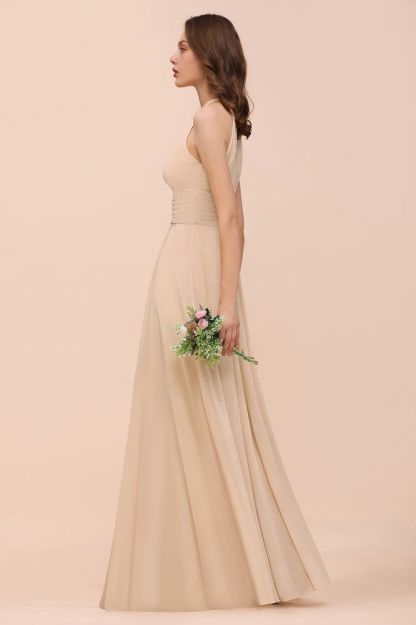 Halter Aline Soft Chiffon Bridesmaid Dress Long Wedding Party Dress