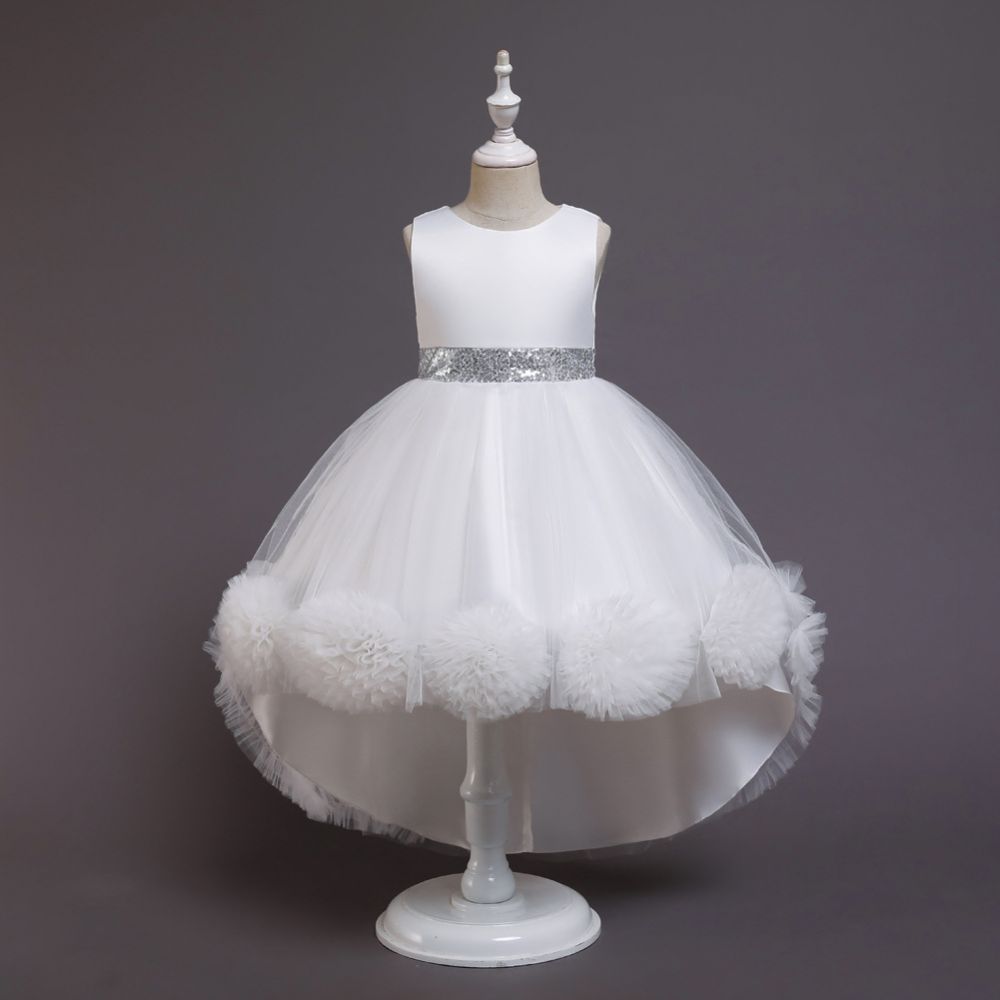 Dark green tulle sleeveless high low flower gril dress