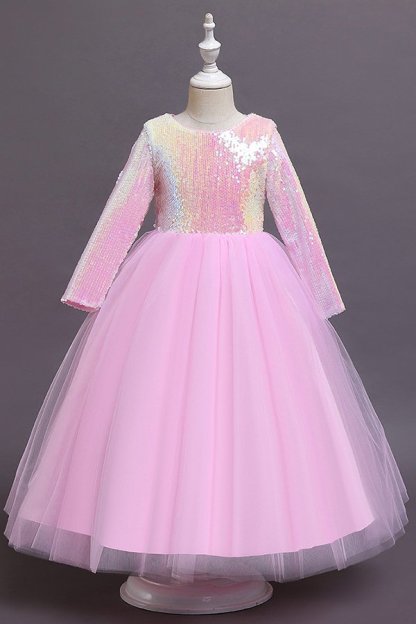 Pink cute knee length tulle princess flower girl dress