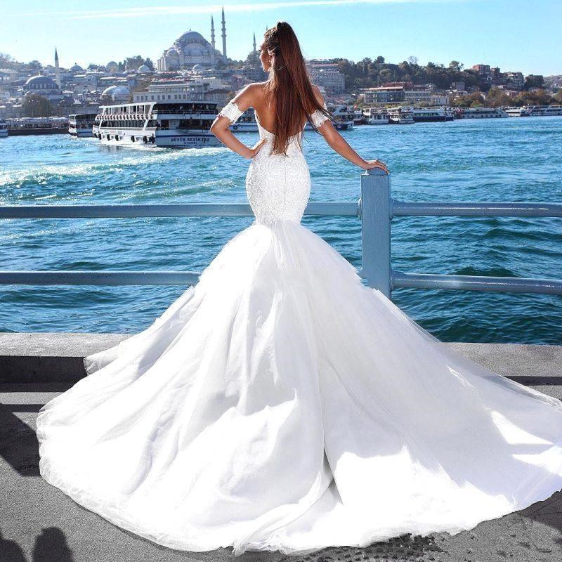 Sexy Mermaid Sweetheart Modern Wedding Dresses | Lace Dresses for Weddings with Choker