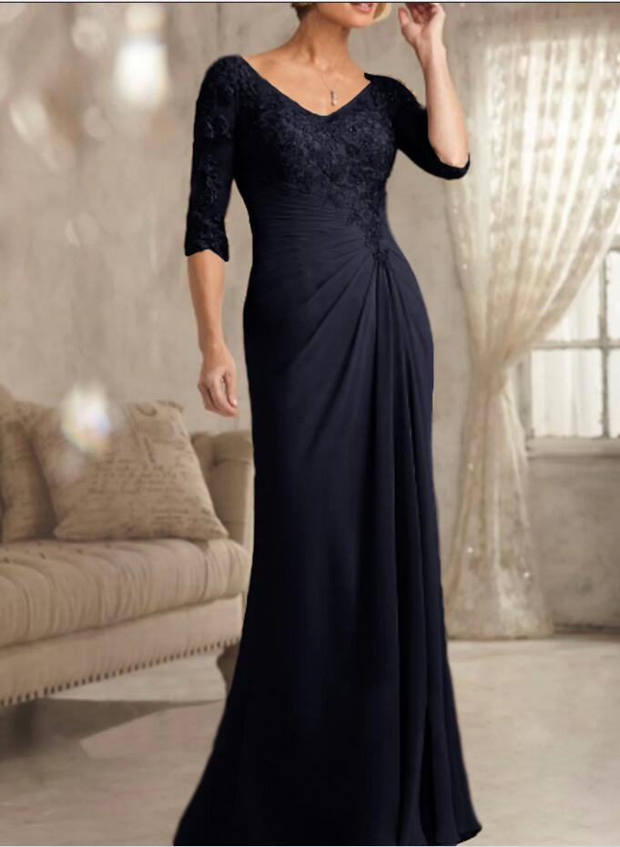 Elegant Half Sleeves Chiffon Mother of Bride Dress