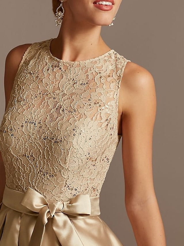Asymmetrical Princess A-Line Sleeveless Mother Of The Bride Dress With Jewel Neck And Pleats