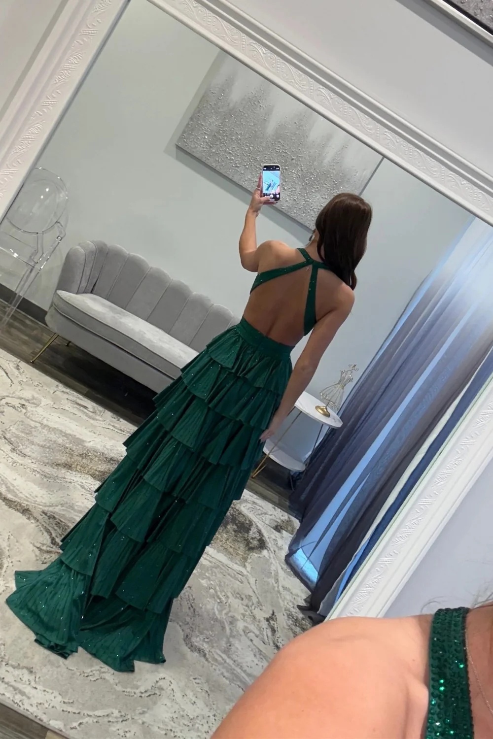Halter Aline Prom Dress Sequined V-Neck High Split Evening Dress Long