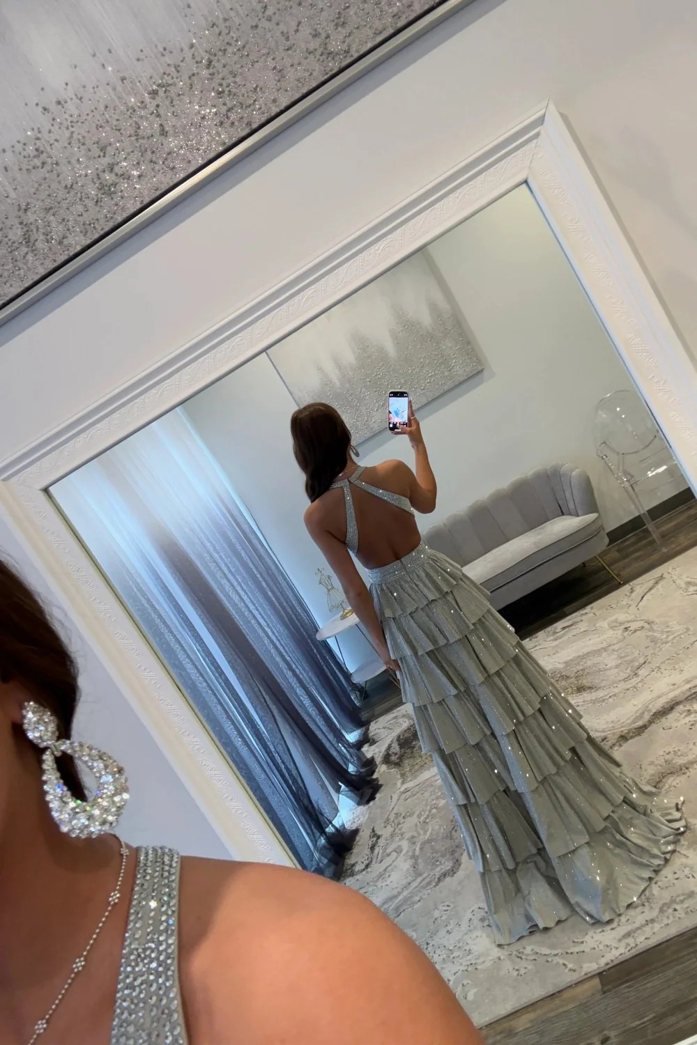 Halter Aline Prom Dress Sequined V-Neck High Split Evening Dress Long
