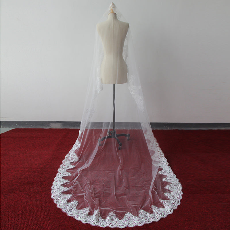 Beautiful Lace Applique Tulle Edge Wedding Veils