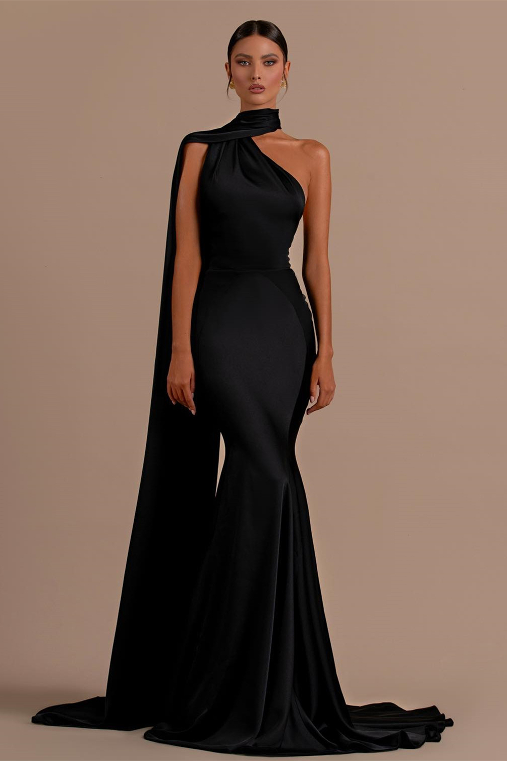 Black One shoulder Mermaid Long Sleeveless Prom Dresses