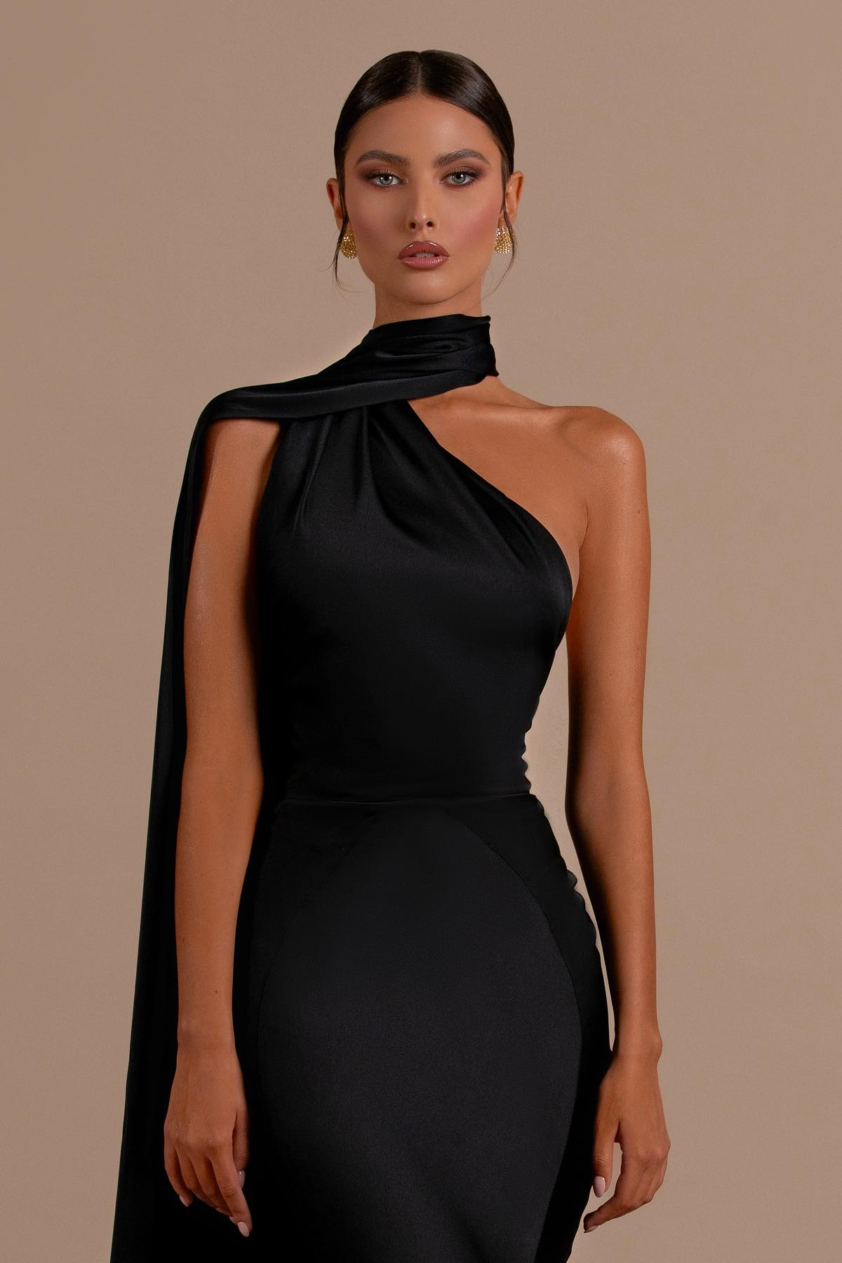 Black One shoulder Mermaid Long Sleeveless Prom Dresses