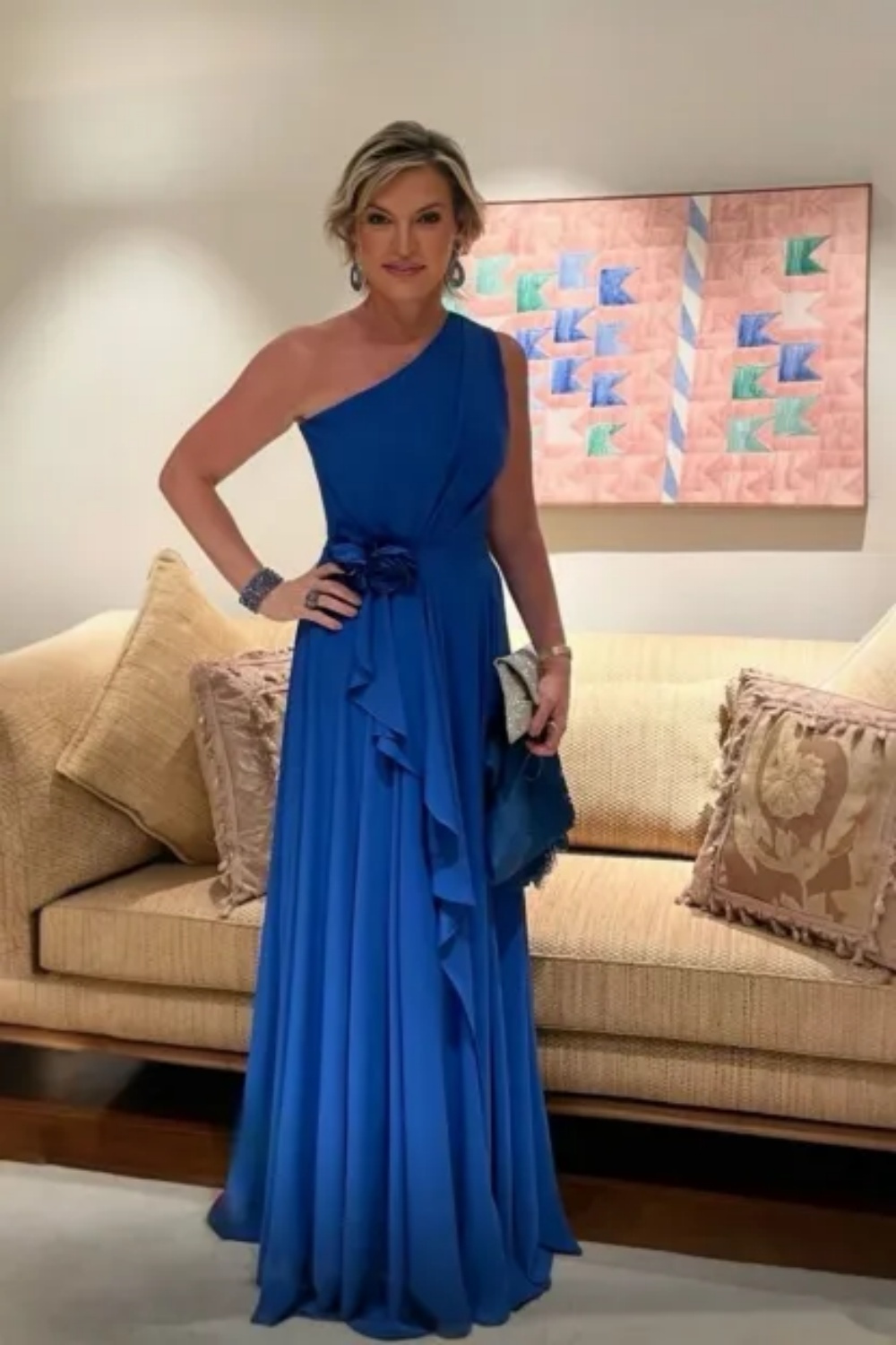 One Shoulder Royal Blue Chiffon Mother of the Bride Dress Aline Wedding Guest Dress