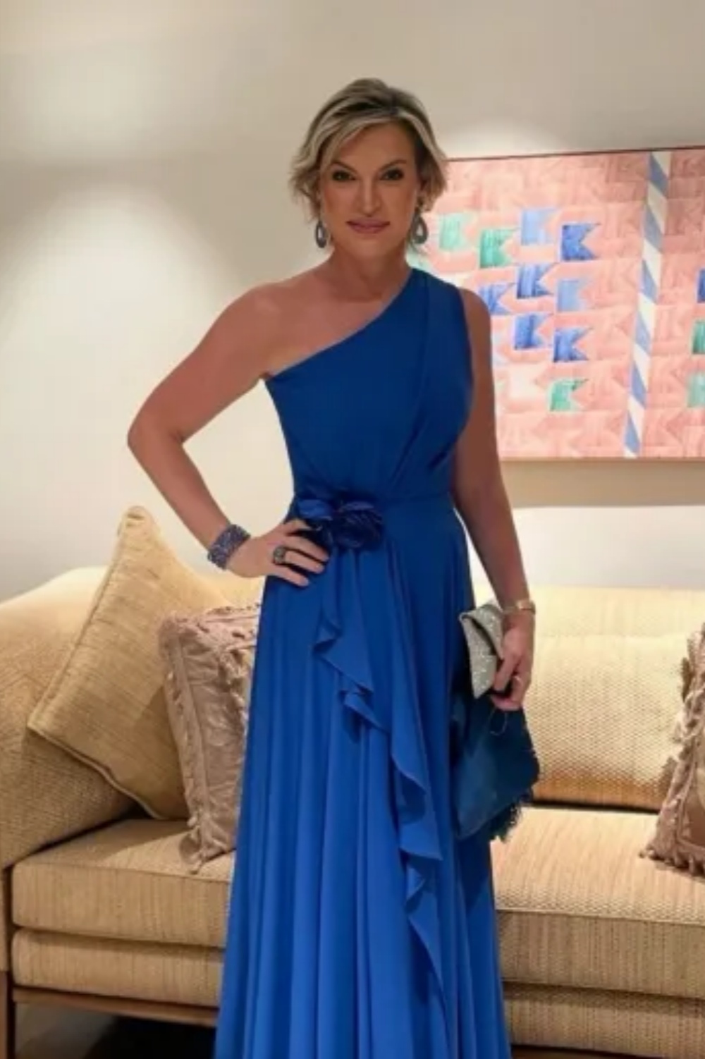 One Shoulder Royal Blue Chiffon Mother of the Bride Dress Aline Wedding Guest Dress