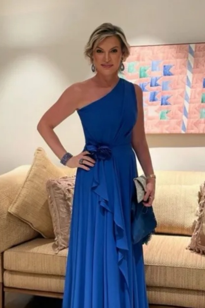 One Shoulder Royal Blue Chiffon Mother of the Bride Dress Aline Wedding Guest Dress