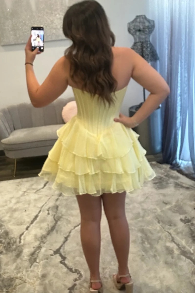 Blue Sweetheart Chiffon Ruched Corset Short A-Line Homecoming Dress