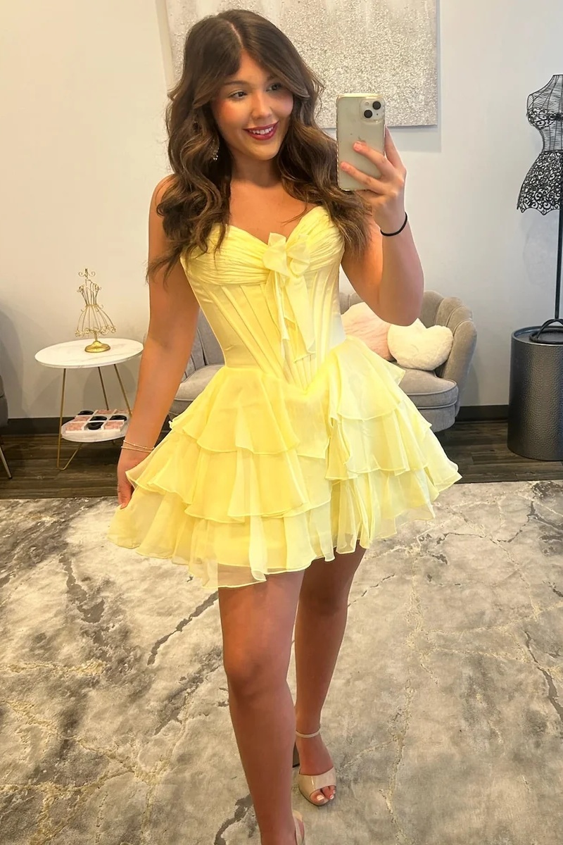 Blue Sweetheart Chiffon Ruched Corset Short A-Line Homecoming Dress