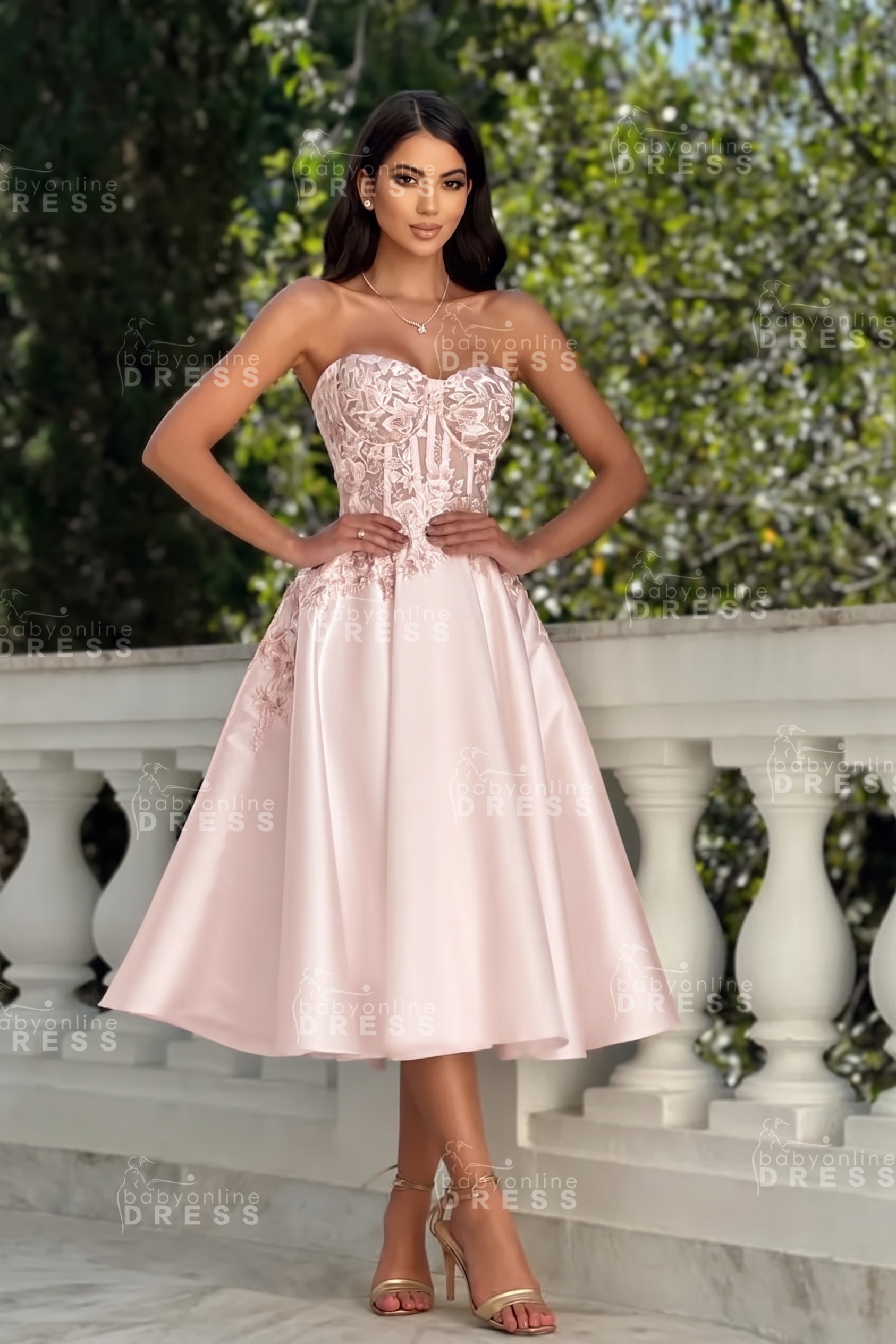 Stunning Strapless Sweetheart Tea-Length A-Line Satin Prom Dresses White