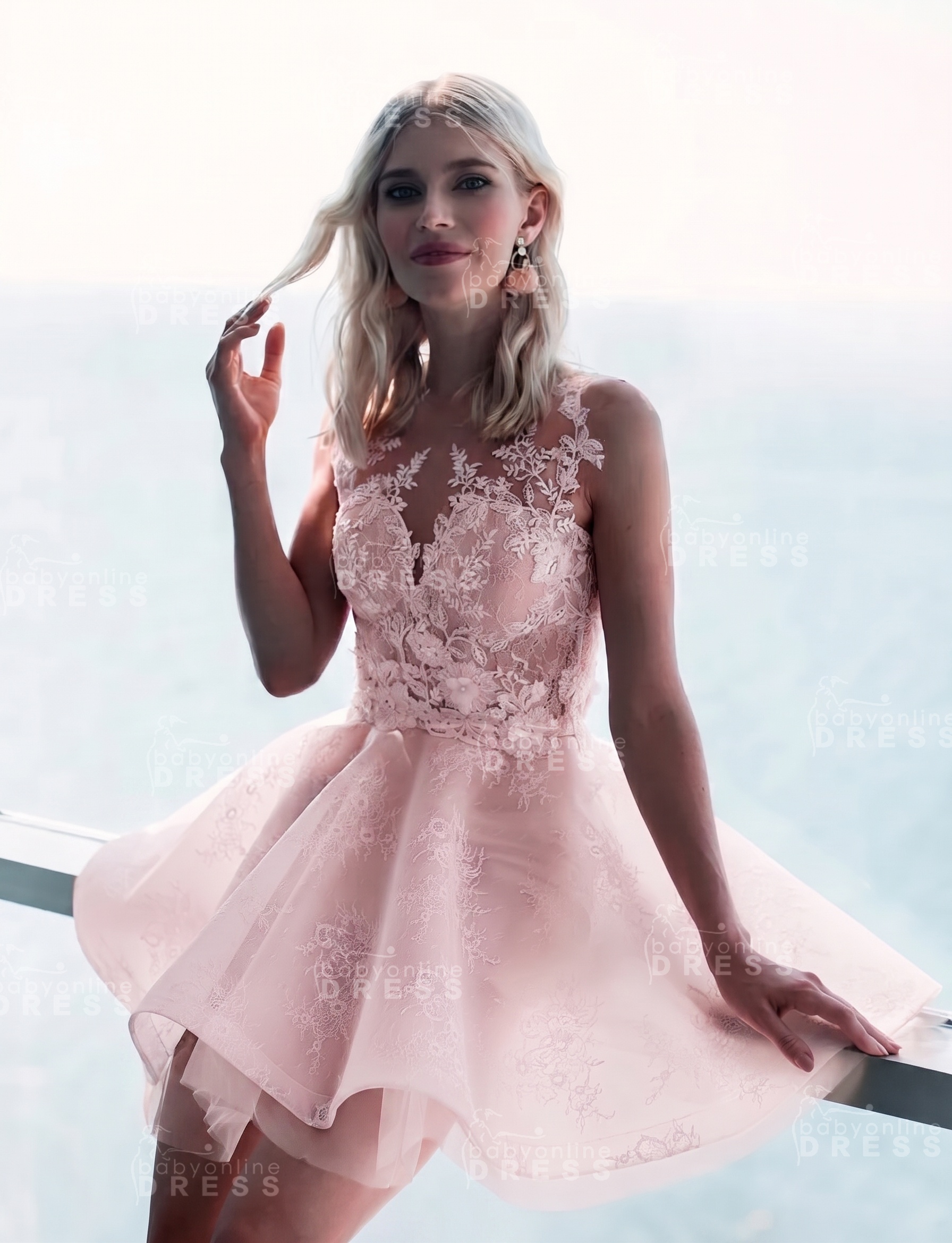 Sleeveless Lace Puffy Flowers A-Line Short Homecoming Dress with Appliques