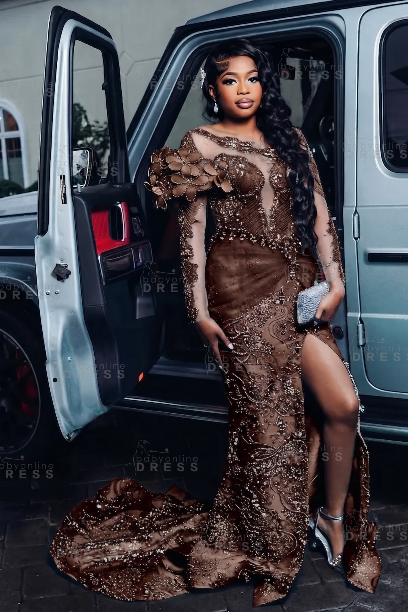 Luxury Long Sleeves Beadings Mermaid Prom Dress with Appliques