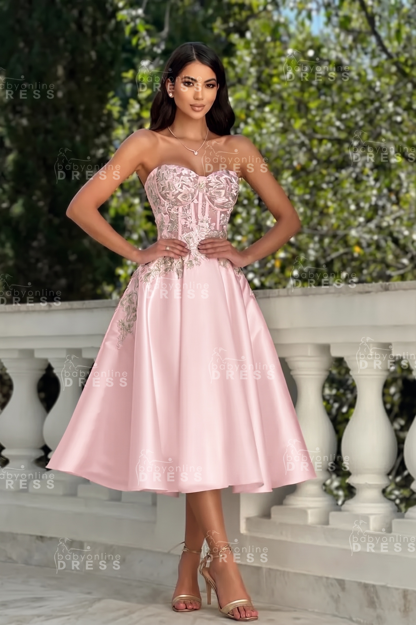 Stunning Strapless Sweetheart Tea-Length A-Line Satin Prom Dresses White