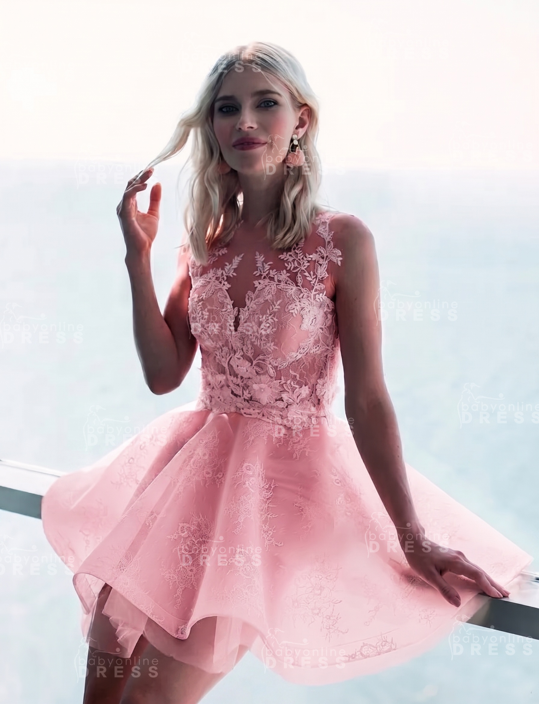 Sleeveless Lace Puffy Flowers A-Line Short Homecoming Dress with Appliques