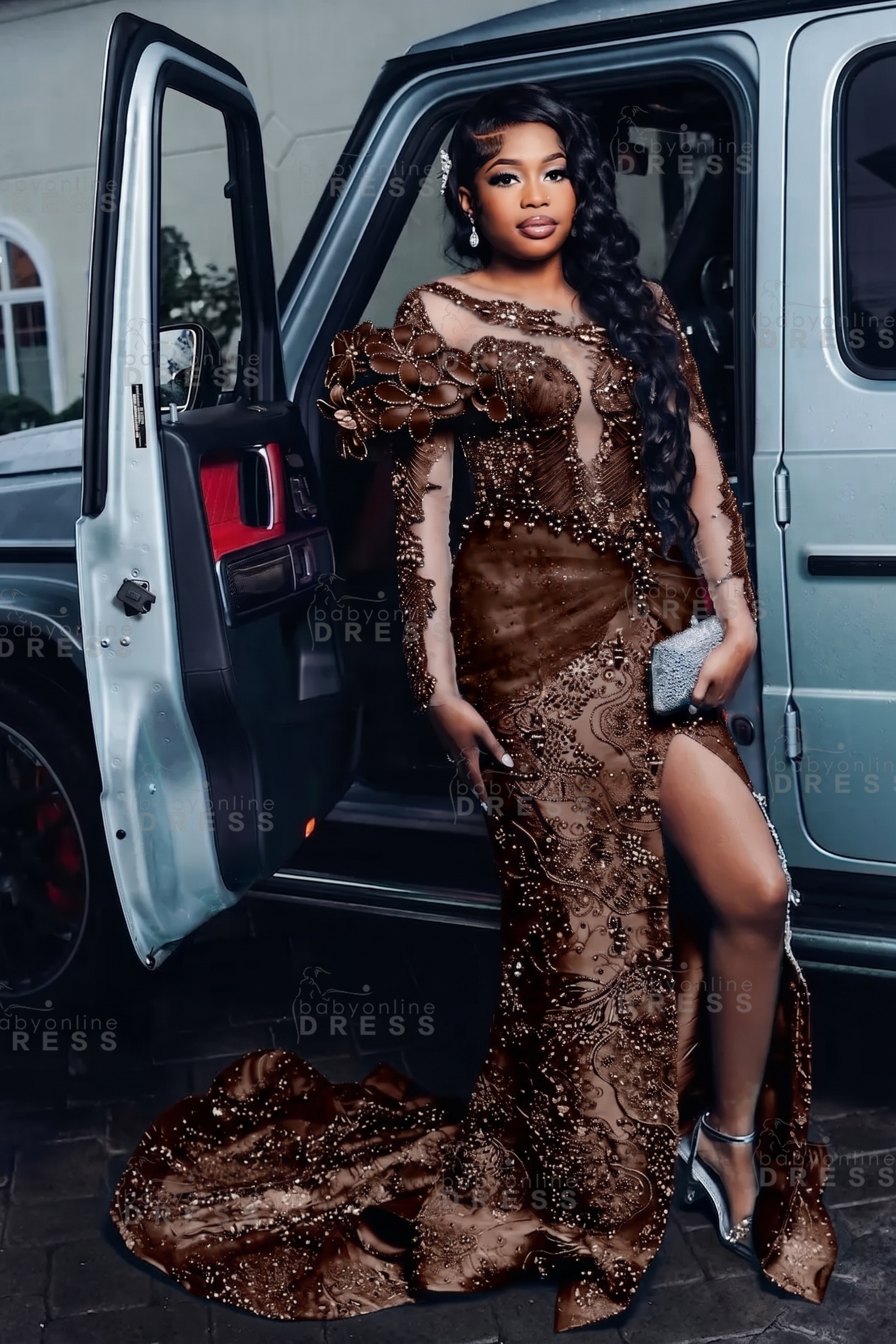 Luxury Long Sleeves Beadings Mermaid Prom Dress with Appliques
