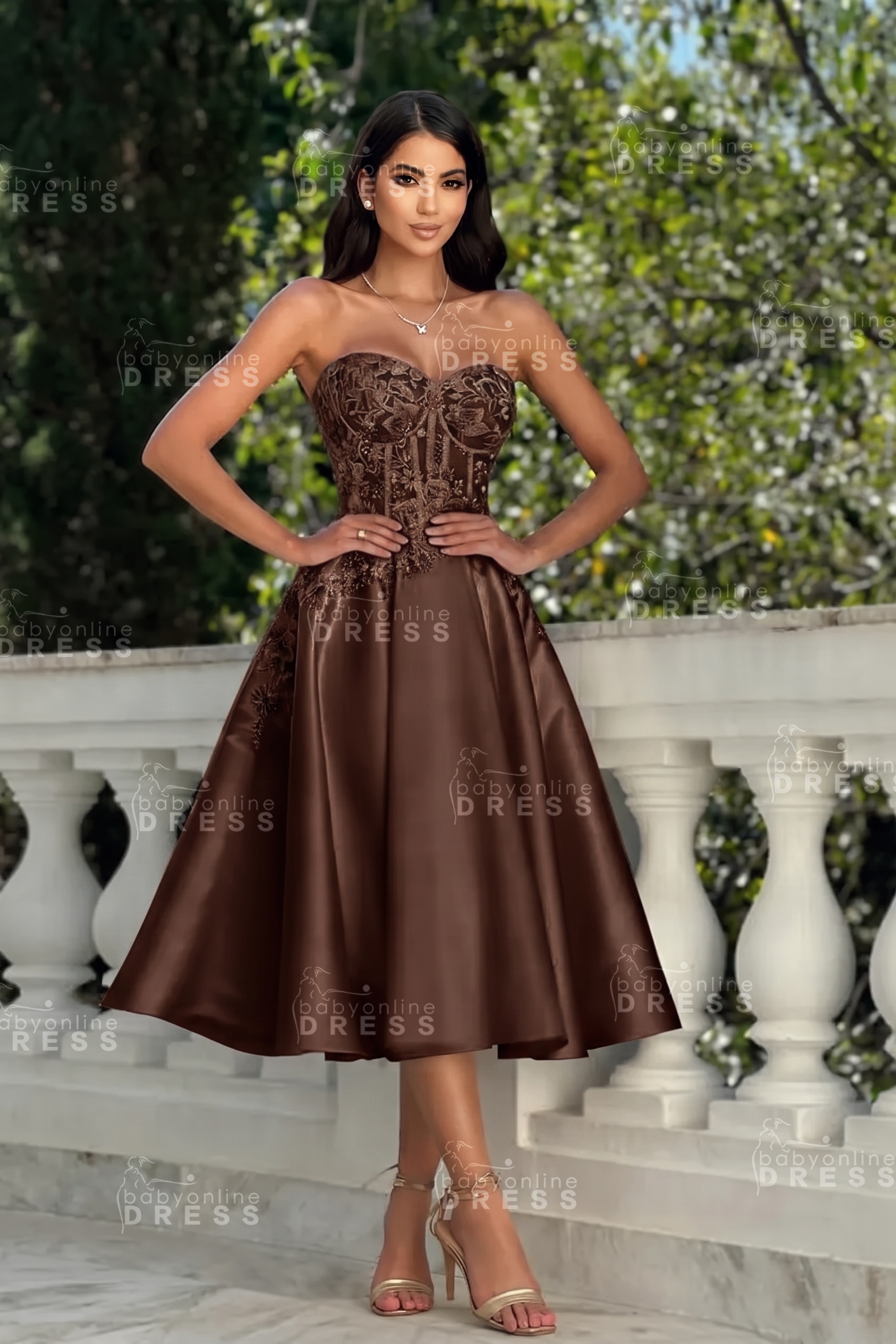 Stunning Strapless Sweetheart Tea-Length A-Line Satin Prom Dresses White