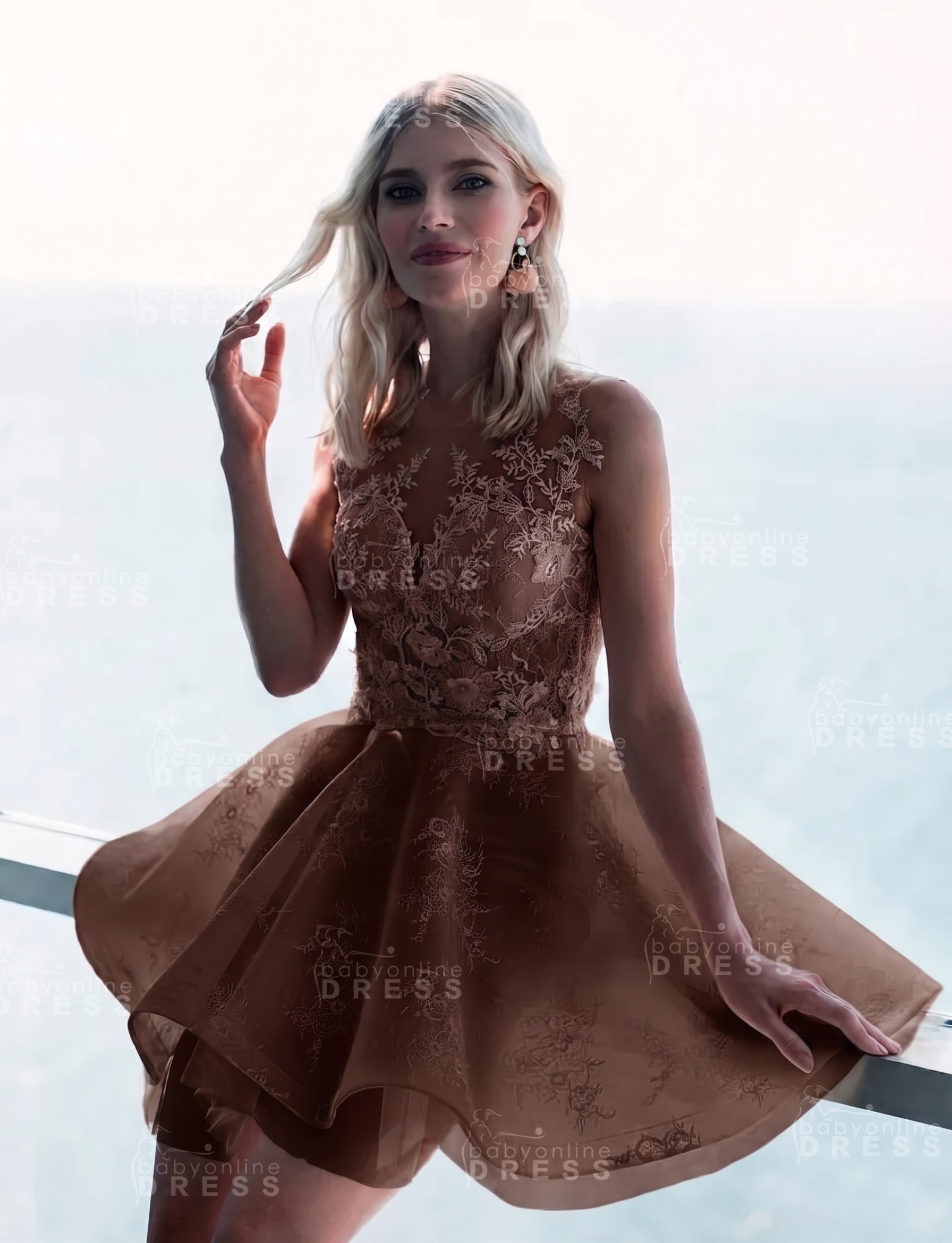 Sleeveless Lace Puffy Flowers A-Line Short Homecoming Dress with Appliques