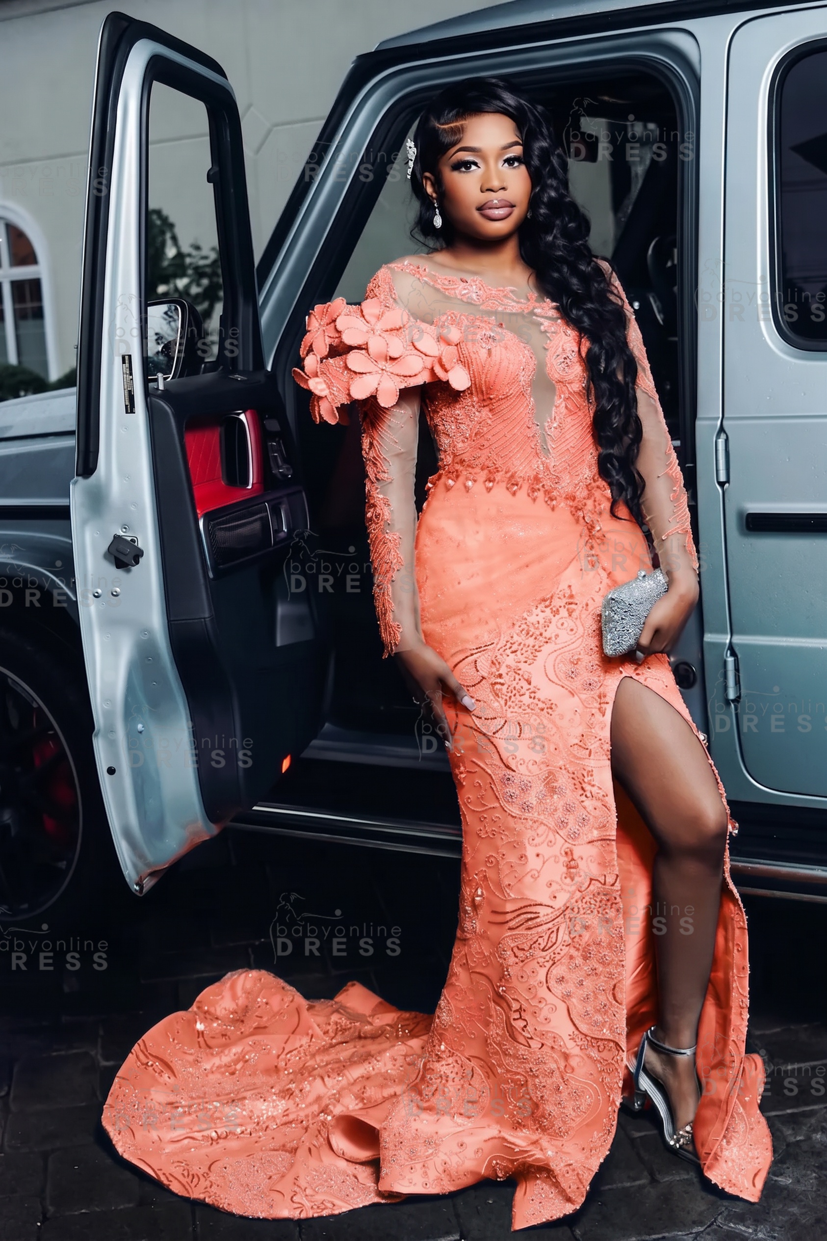 Luxury Long Sleeves Beadings Mermaid Prom Dress with Appliques