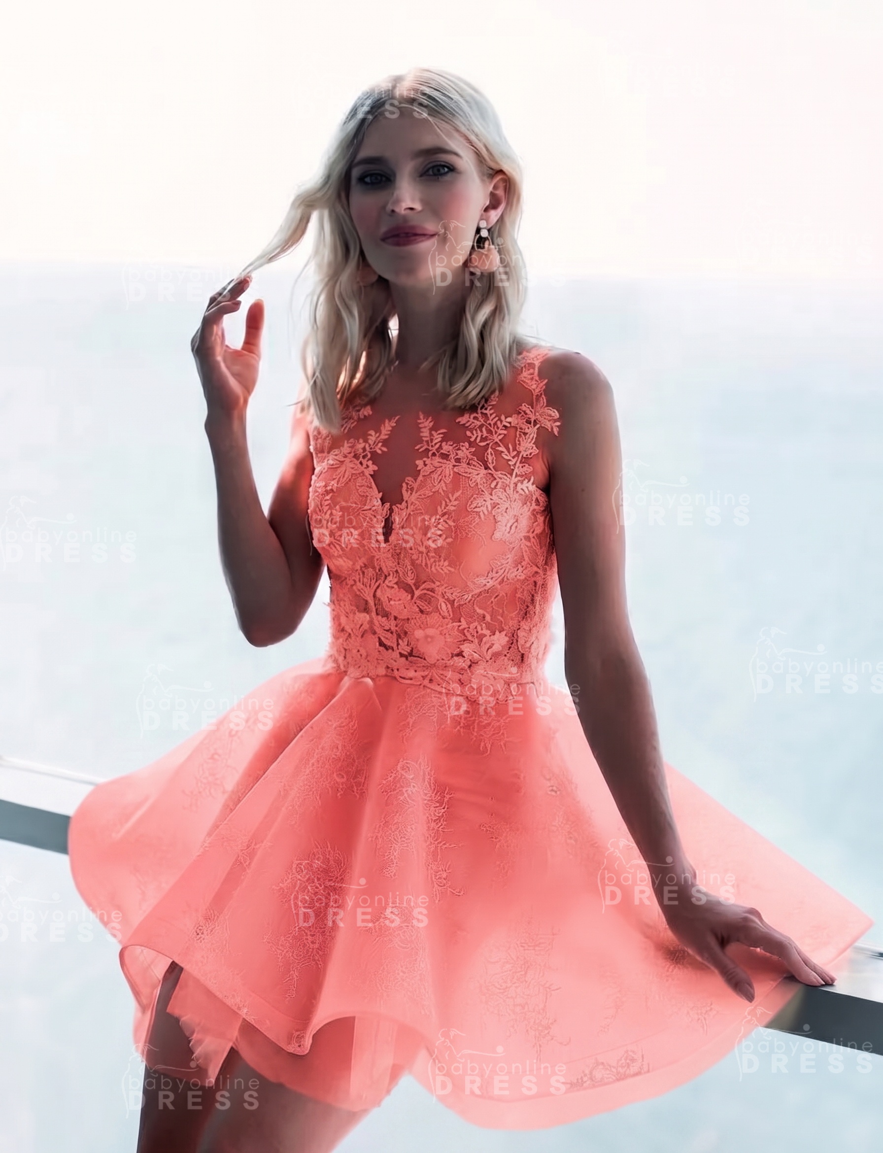 Sleeveless Lace Puffy Flowers A-Line Short Homecoming Dress with Appliques