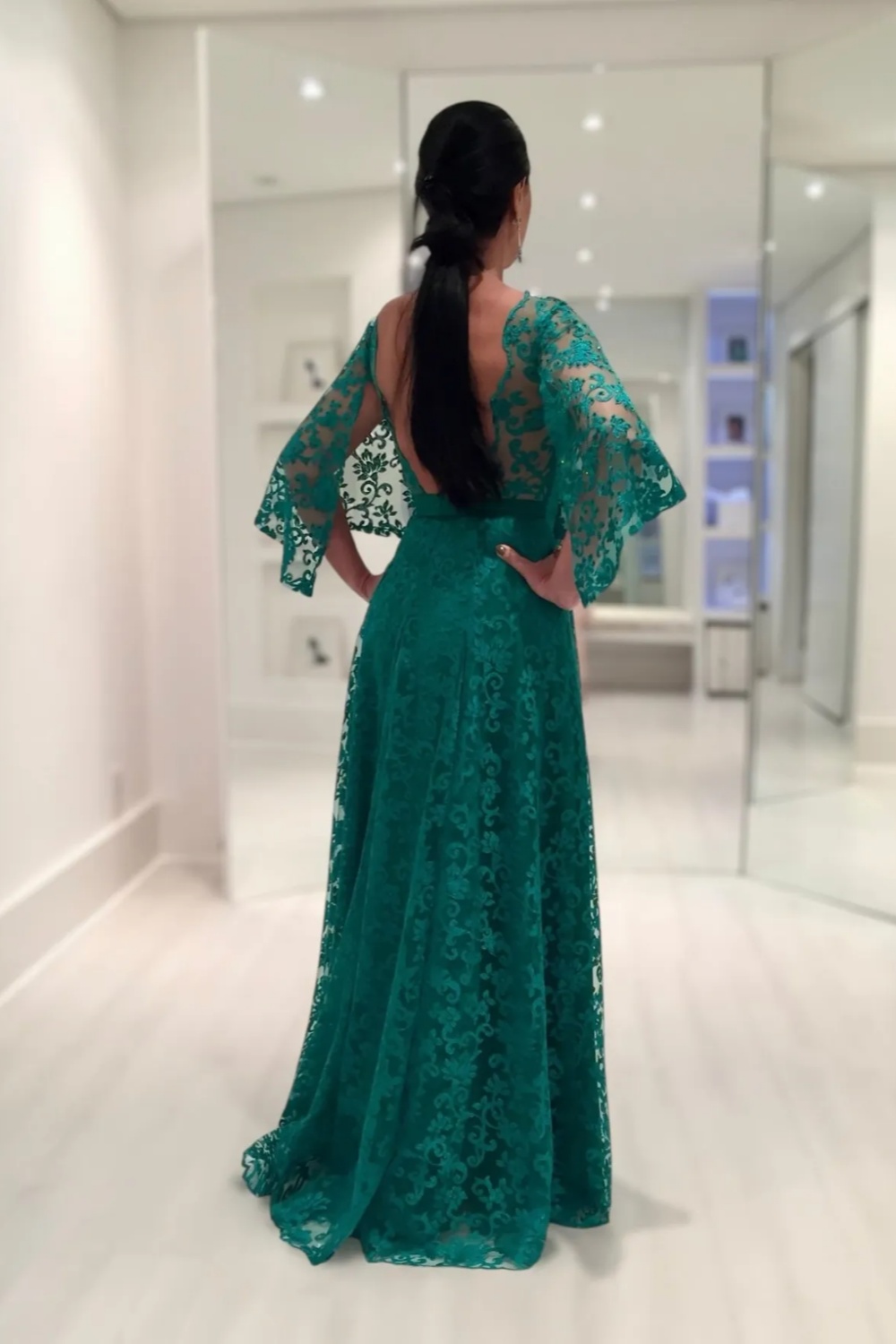 Dark Green Aline Lace Mother of the Bride Dress Long Sleeves Wedding Guest Dress