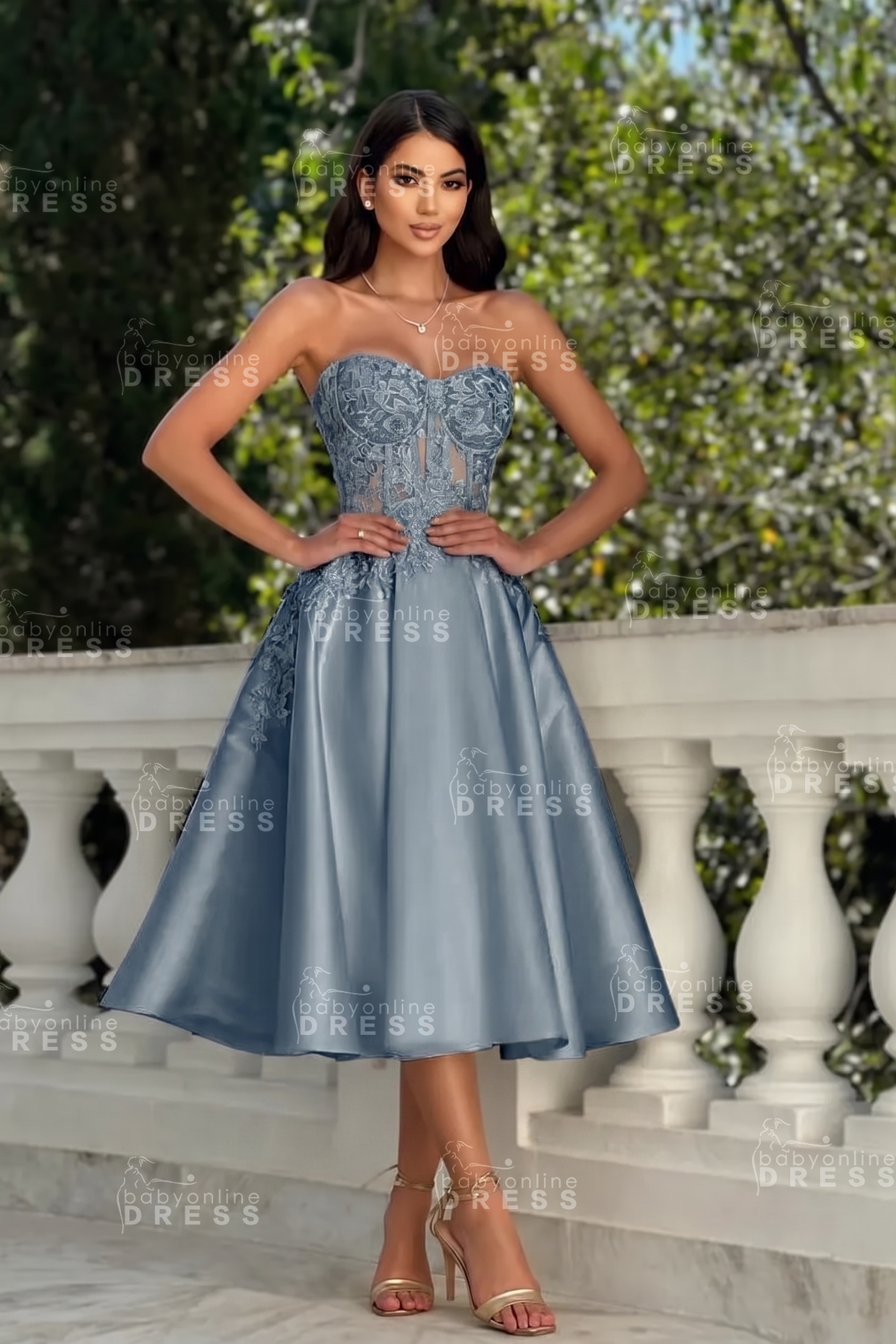 Stunning Strapless Sweetheart Tea-Length A-Line Satin Prom Dresses White