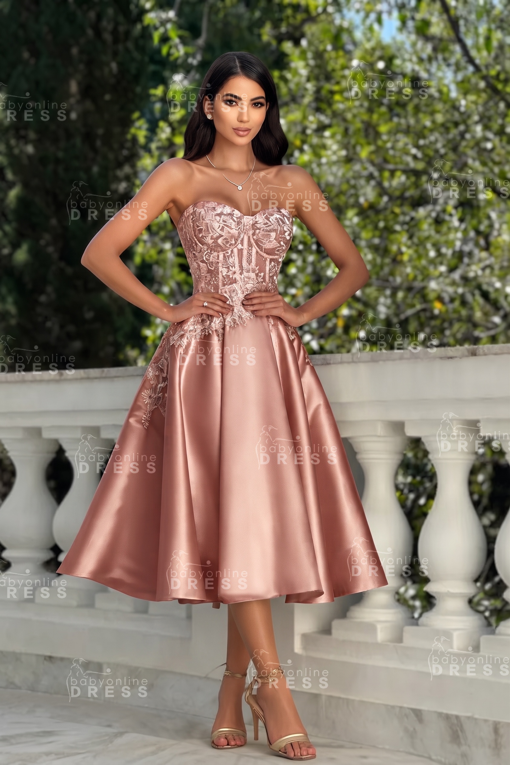 Stunning Strapless Sweetheart Tea-Length A-Line Satin Prom Dresses White