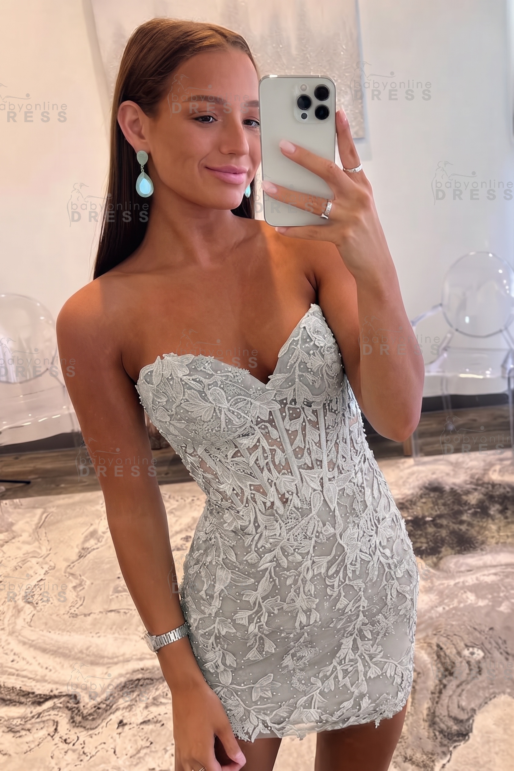 Sweetheart Mint Lace Homecoming Dress Short Party Dress Sleeveless