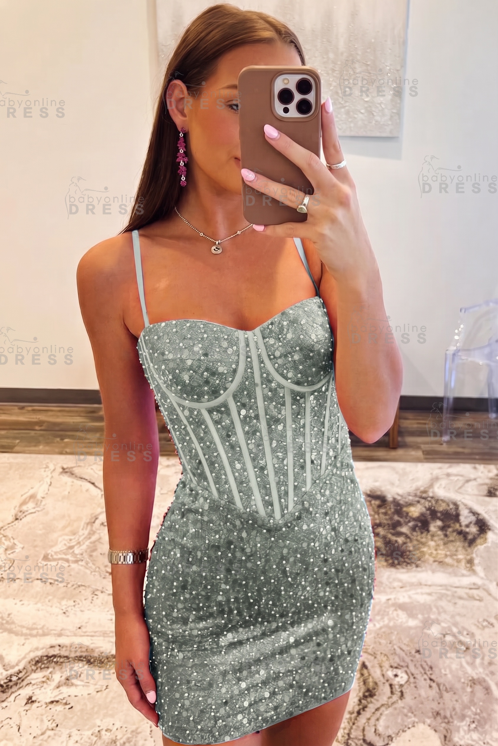 Spaghetti Straps Sky Blue Tight Homecoming Dress Short Prom Dress