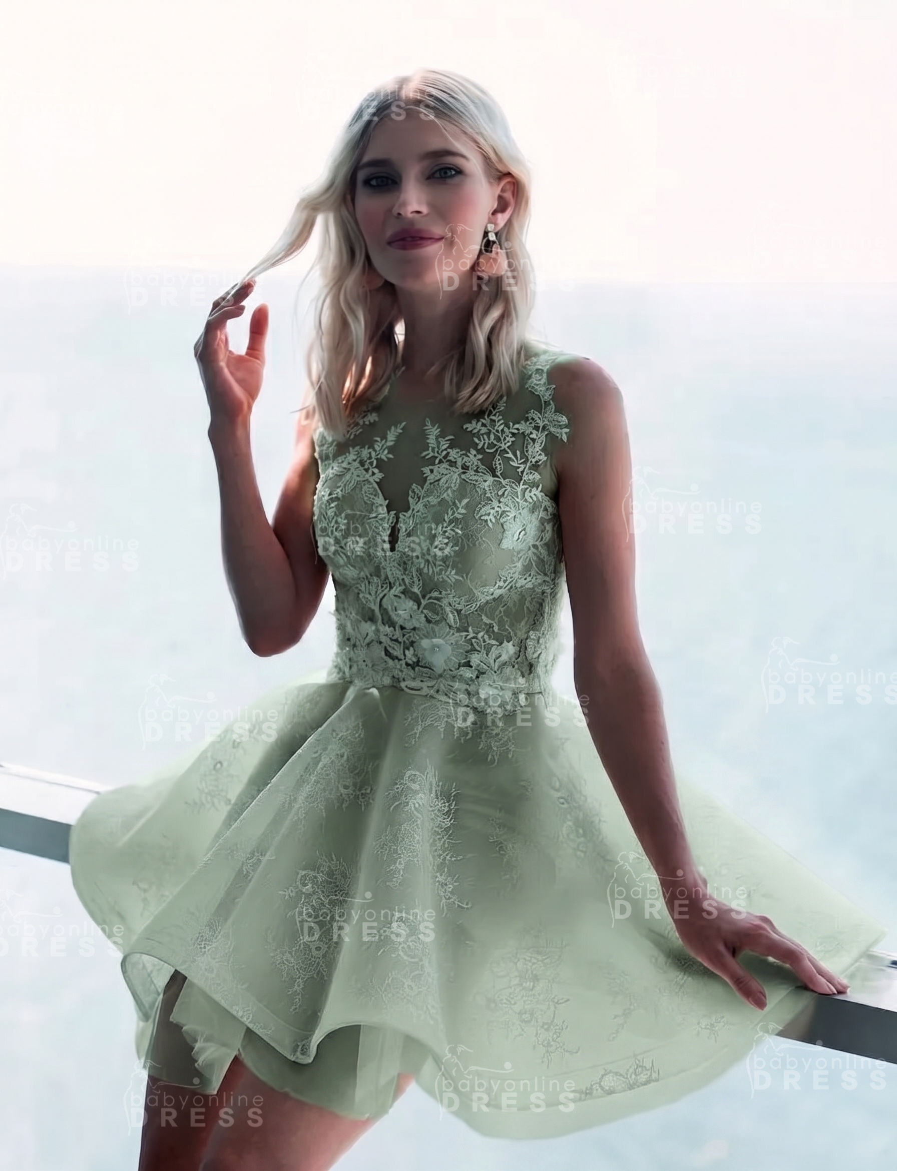 Sleeveless Lace Puffy Flowers A-Line Short Homecoming Dress with Appliques