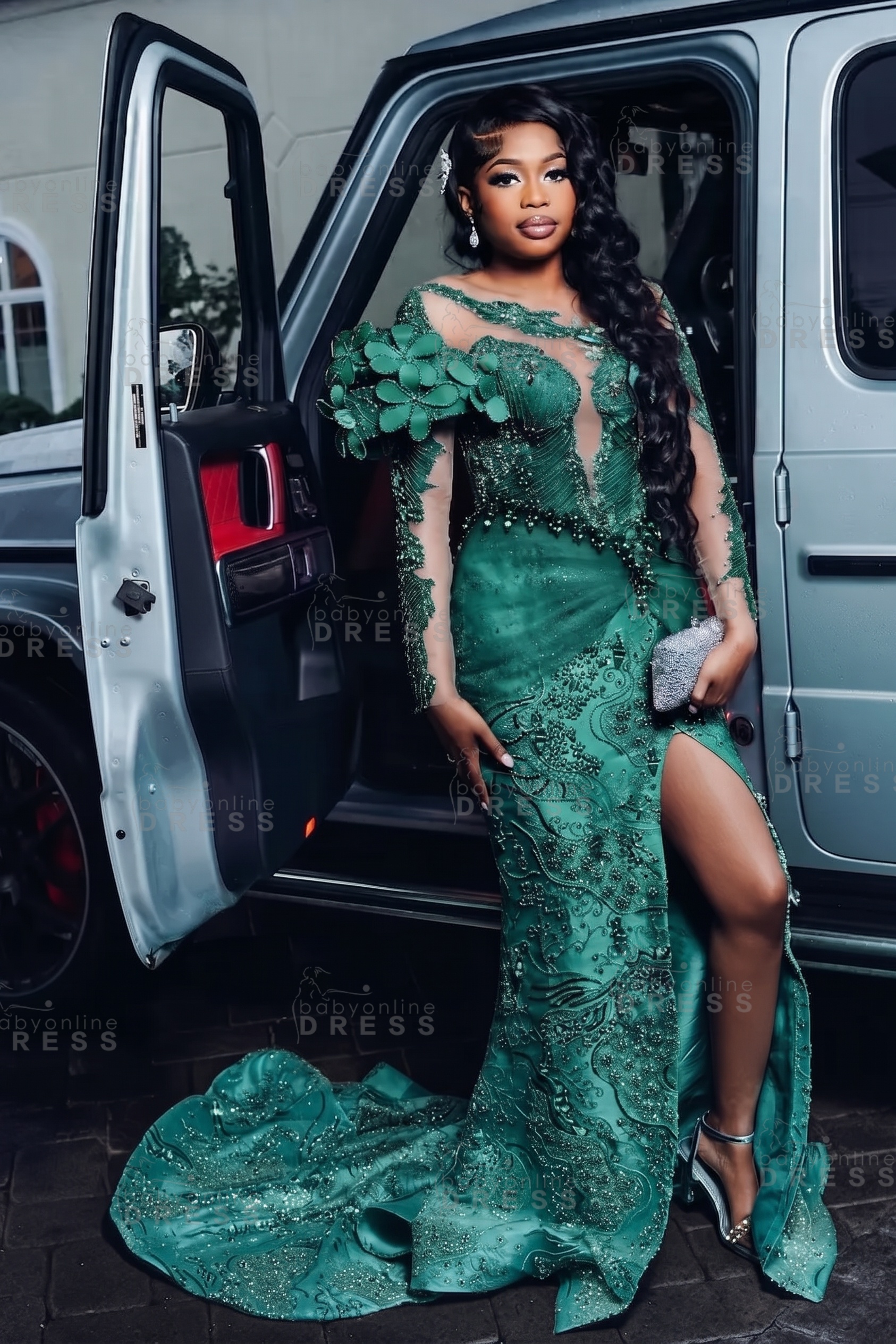 Luxury Long Sleeves Beadings Mermaid Prom Dress with Appliques