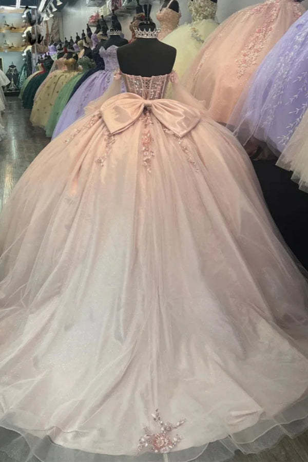 Off-the-Shoulder 3D Floral Quinceanera Dress Sweet 16 Ball Gown with Beadings